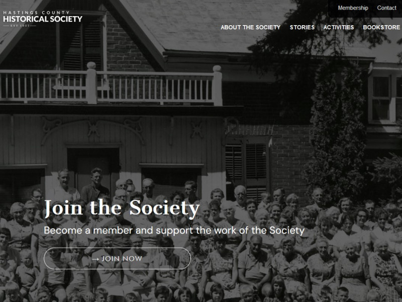 Screenshot of new Hastings County Historical Society website