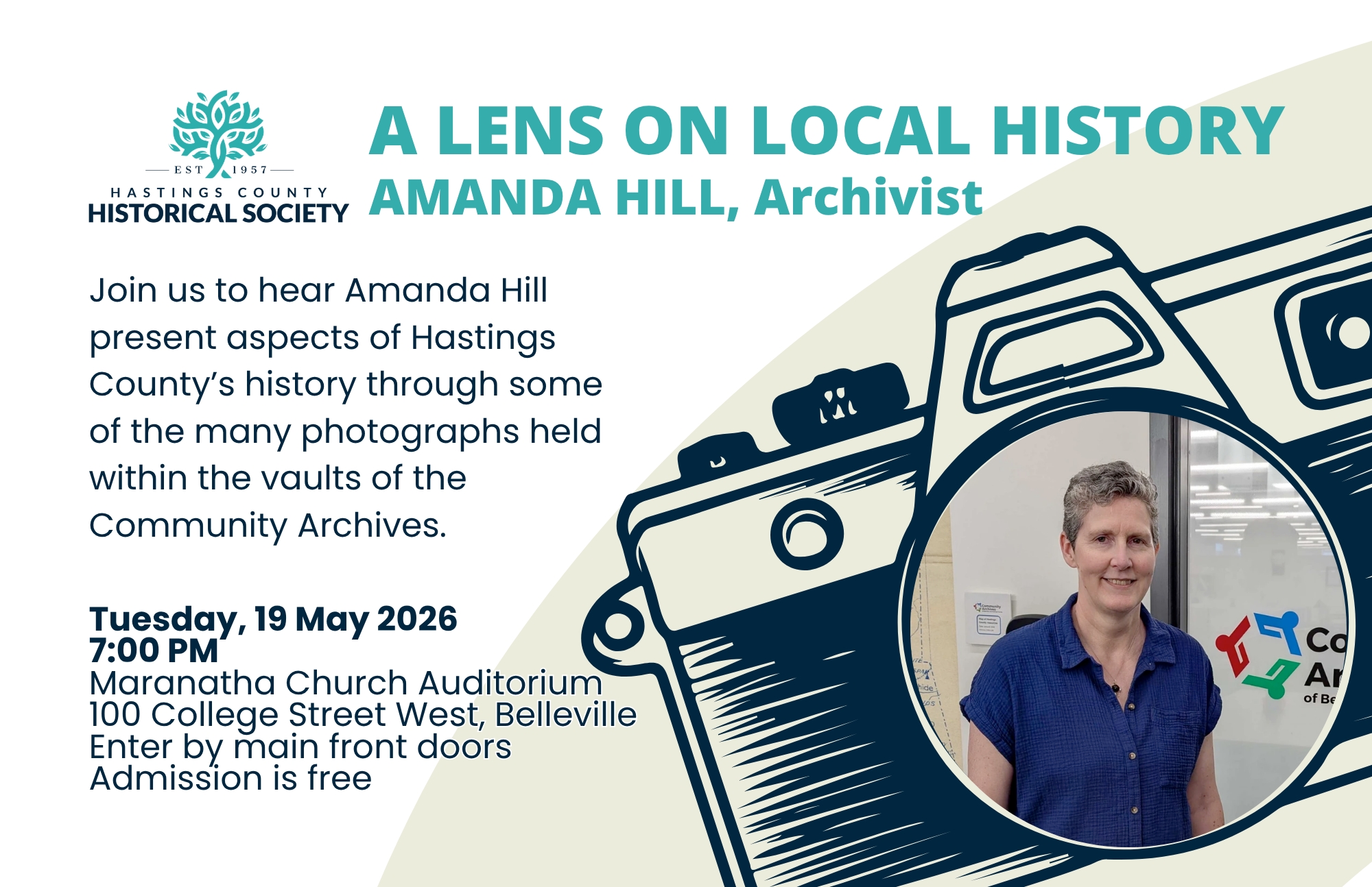 Promotional image for a presentation on May 19 on local history as seen through photographs at the Community Archives.