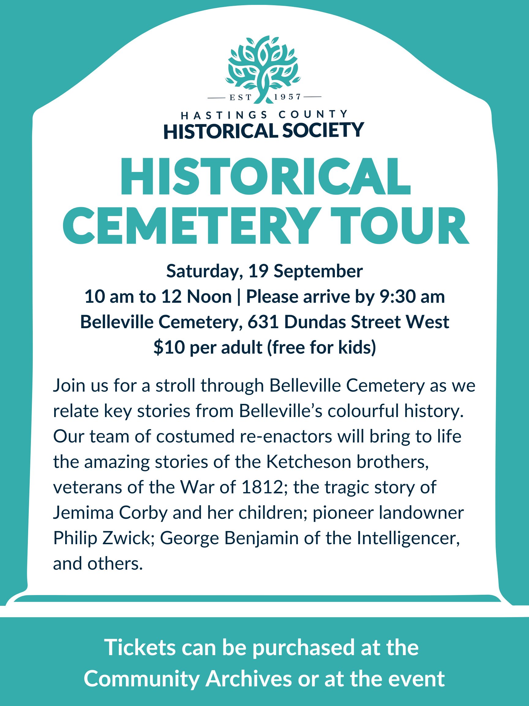 Flyer advertising a tour of Belleville Cemetery on September 19, 2026 at 9.30am